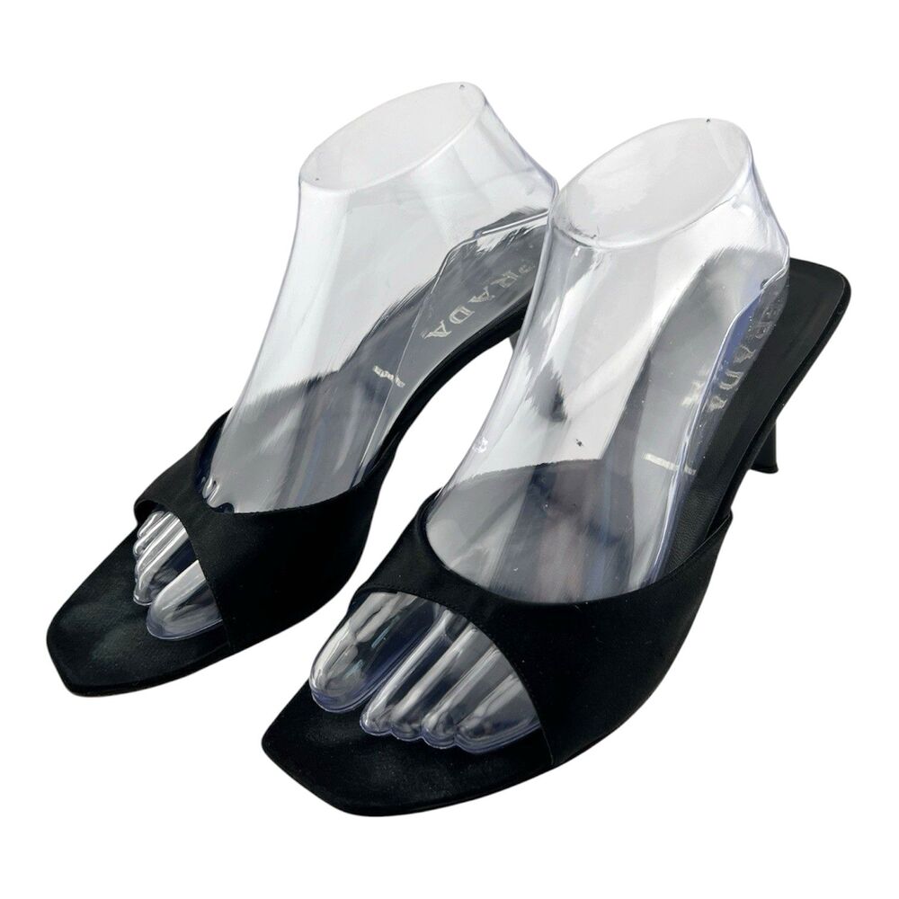PRADA Vintage Tilted Heel Sandals Black Satin EU: 40 US: 10 Sandal Unique Find - Picture 4 of 11